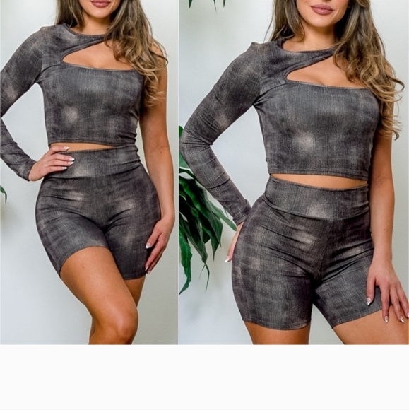 PC Set - Faded Faux Denim Sublimated Print Monoshoulder - Picture 5 of 6